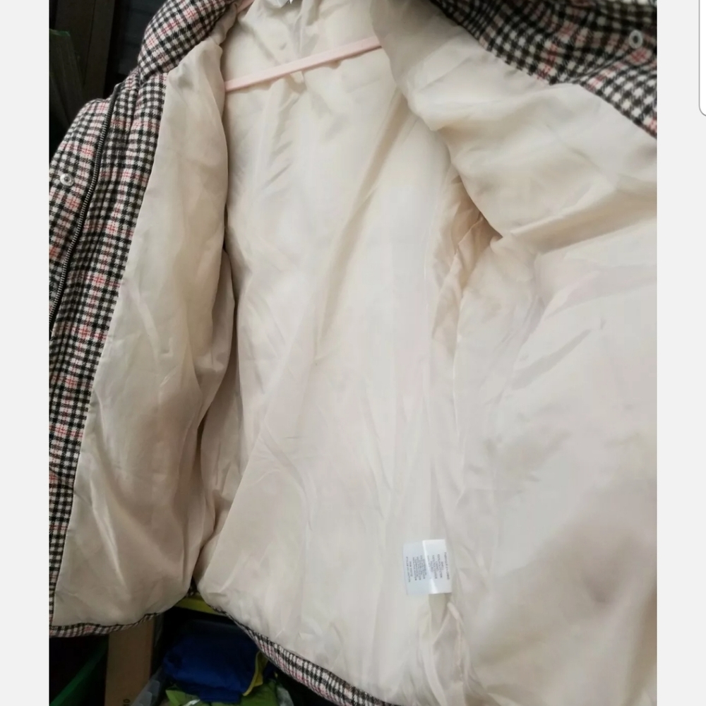 NEW Vigoss Plaid Puffer Coat Sz 1X TanTartan Plaid Print Quilted Fabric Jacket - Picture 5 of 7